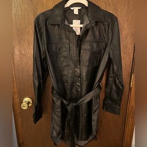 H&M faux leather shirt dress